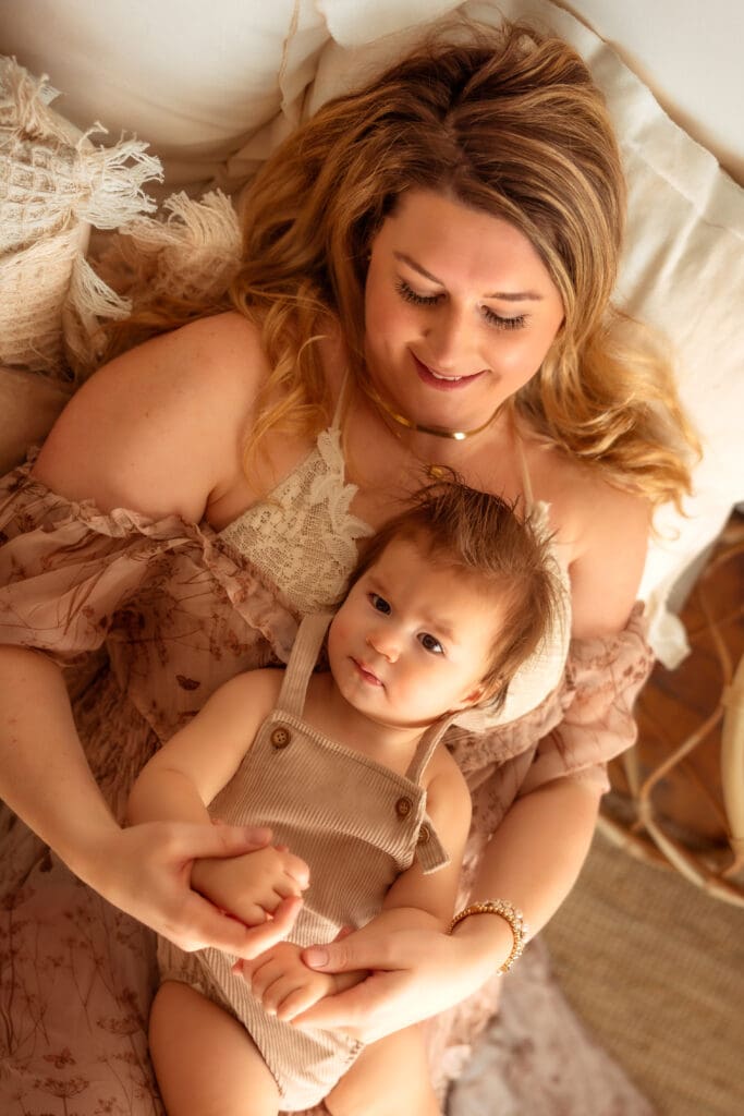 Kansas City Motherhood Session capturing real authentic moments in a natural light studio 
