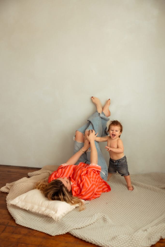 Lifestyle studio session of a mom and son captured in Kansas City
