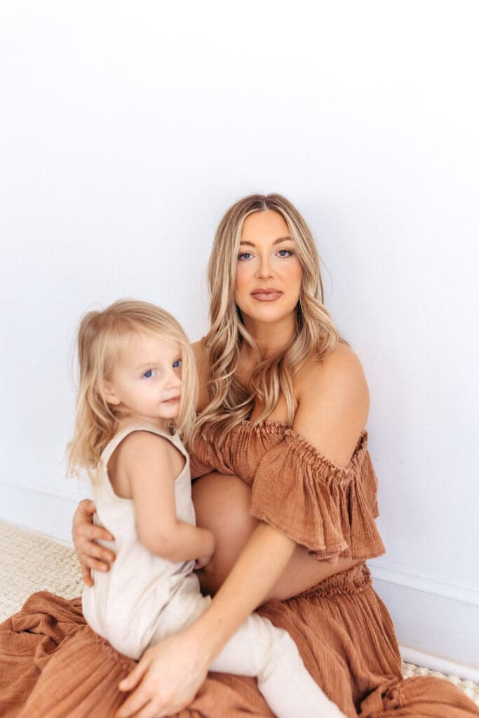 Elegant studio maternity gown photographed by a Kansas City maternity photographer